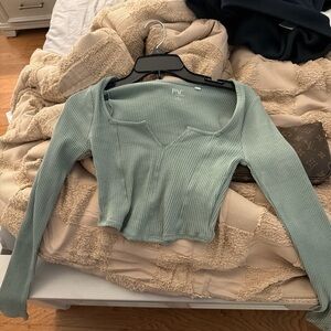 Women's Ribbed Long Sleeve Top - Green